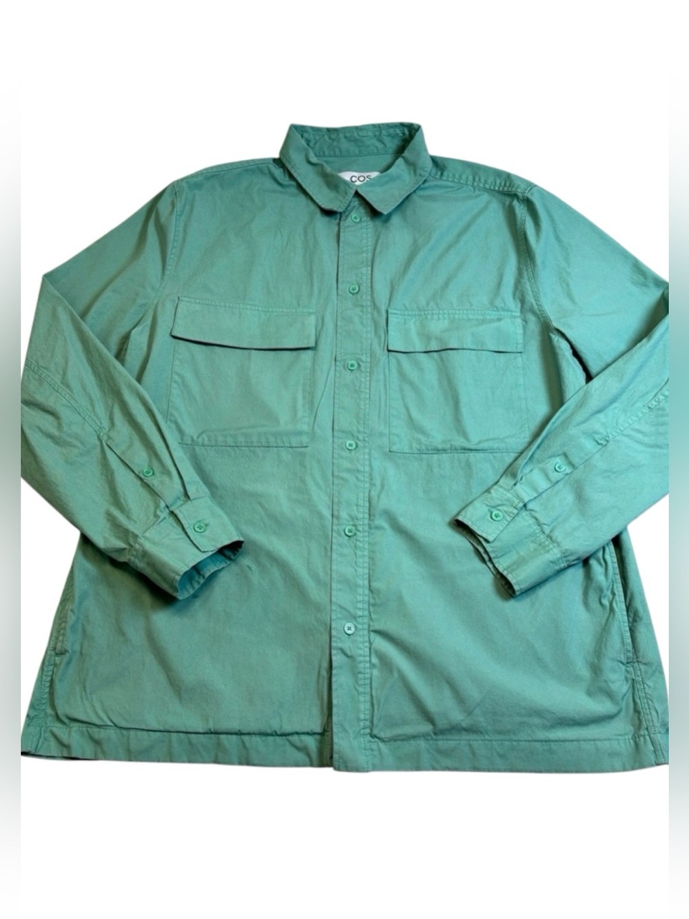 🌿 COS Organic Cotton Utility Overshirt Shacket Mint Green Relaxed Fit Size Large